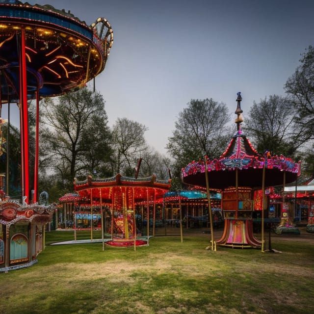 Eerie Amusement Park at Night: A Surreal Vision