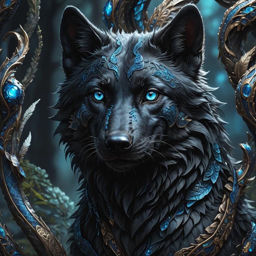 Wolf-Snake Hybrid Pup Portrait in Digital Art Style