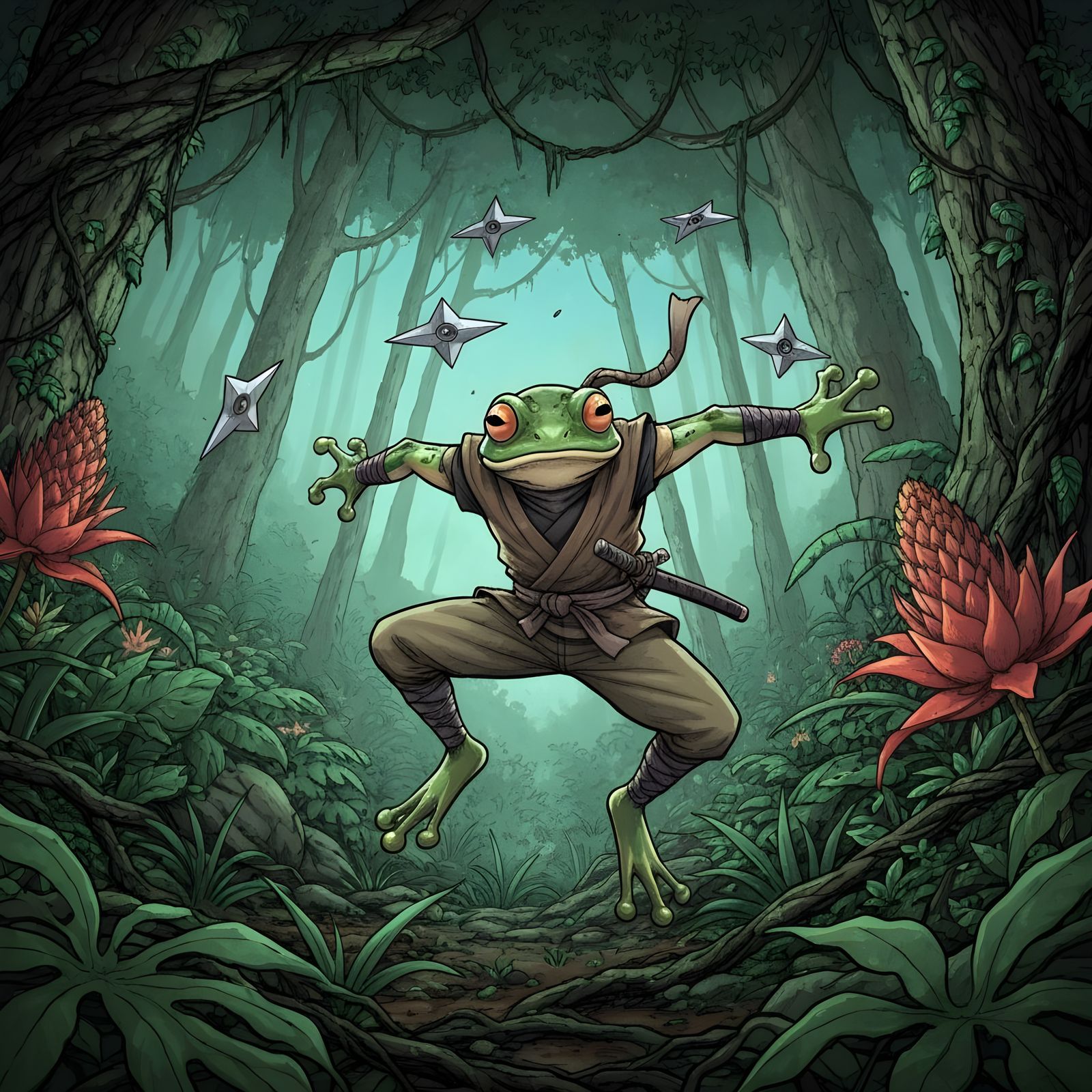 Frog Ninja Master in Jungle Ambush