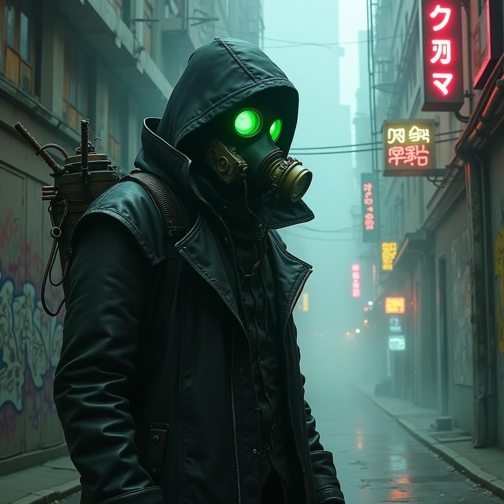 Cyberpunk Plague Doctor in Neon Metropolis