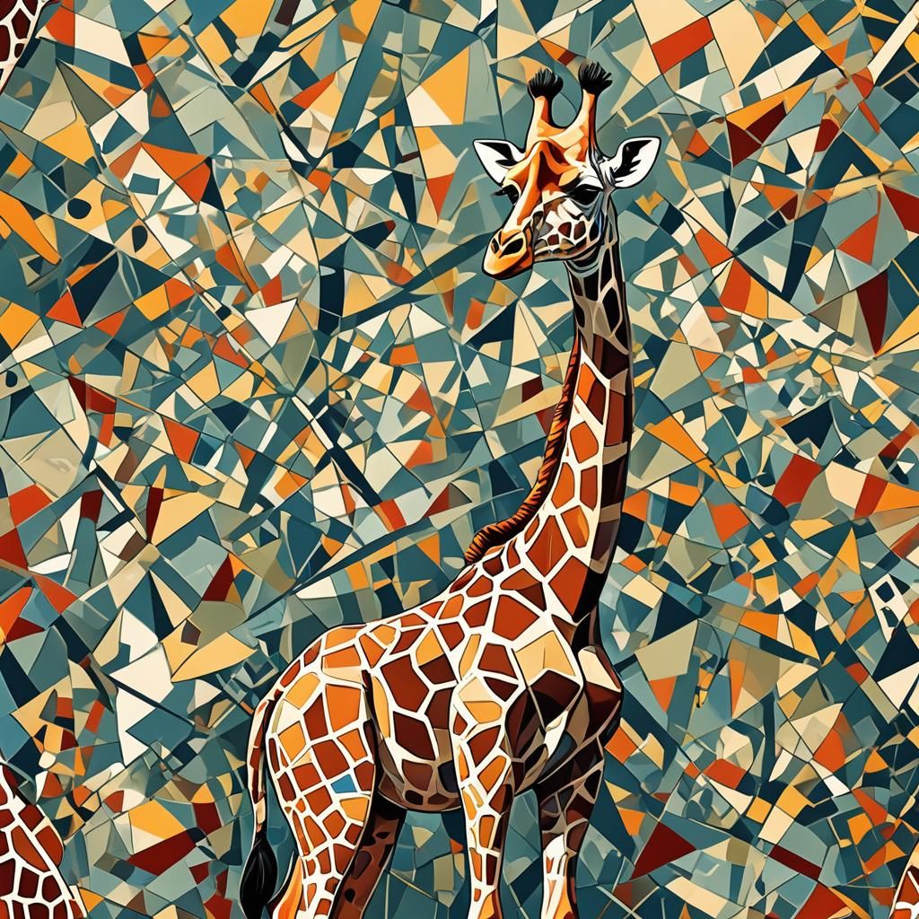 Giraffe in Savannah: Abstract Cubism Sketch