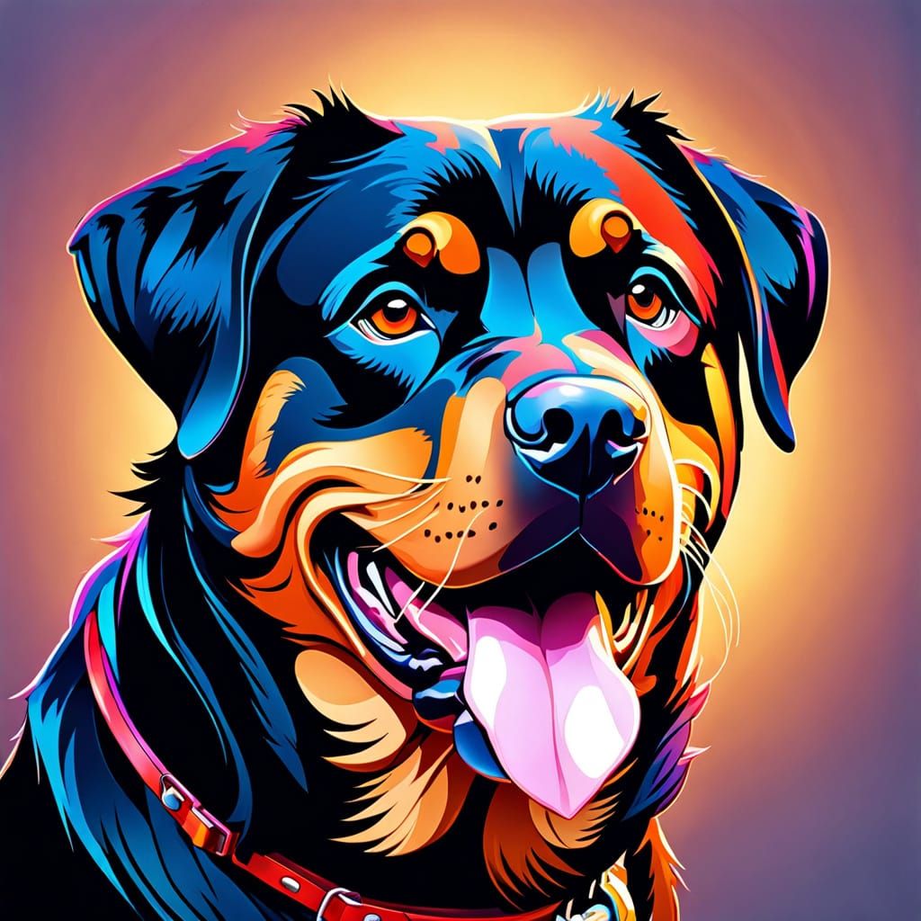Happy Rottweiler Puppy Portrait in Detailed Abstract Style