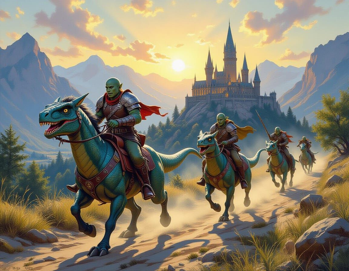 Orc-Boy Races Utahraptor Steed Towards Rivendell