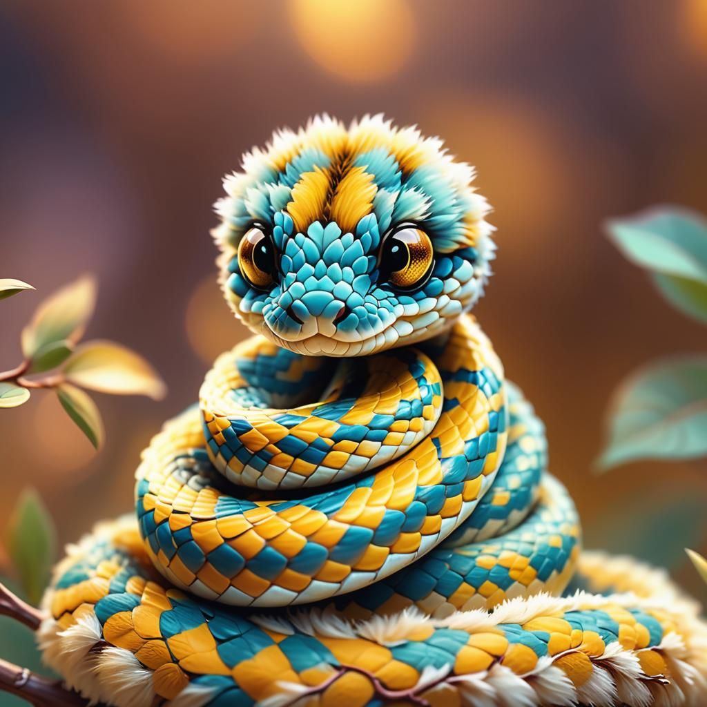 Fluffy Baby Snake in Whimsical Pastel Illustration