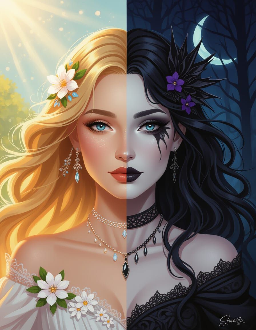 Dual Portrait: Light and Shadow in Surreal Style