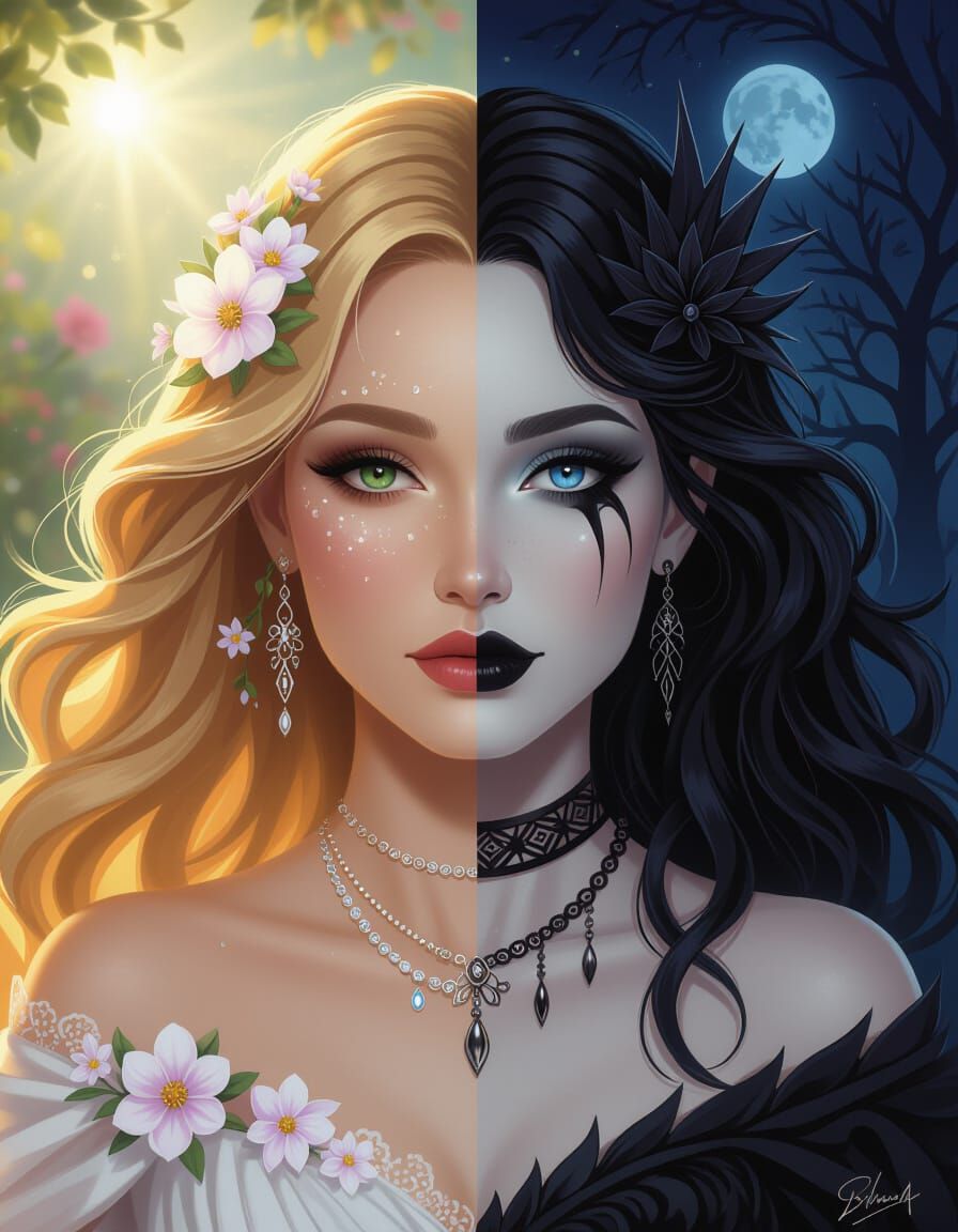 Dual Portrait: Light and Shadow in Surreal Style