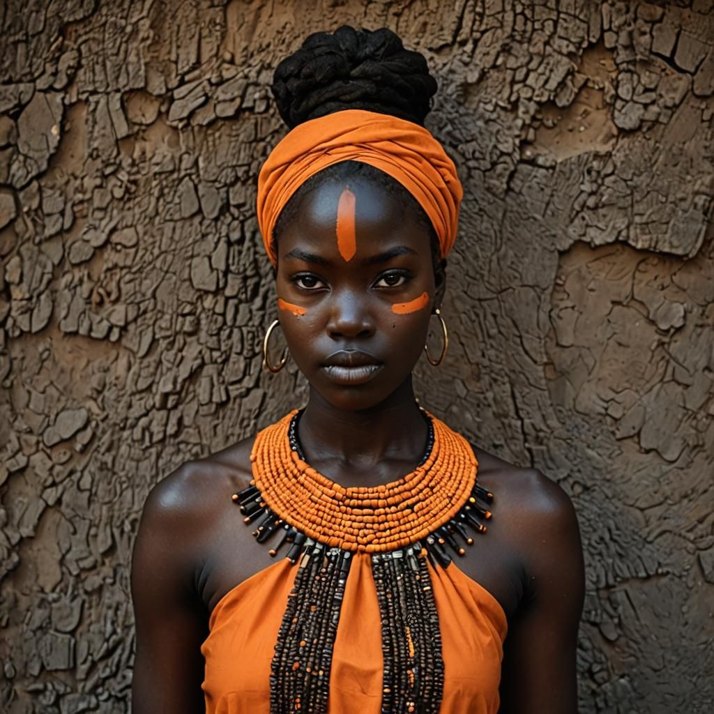 Dramatic Portrait: African Woman Bathed in Orange Light