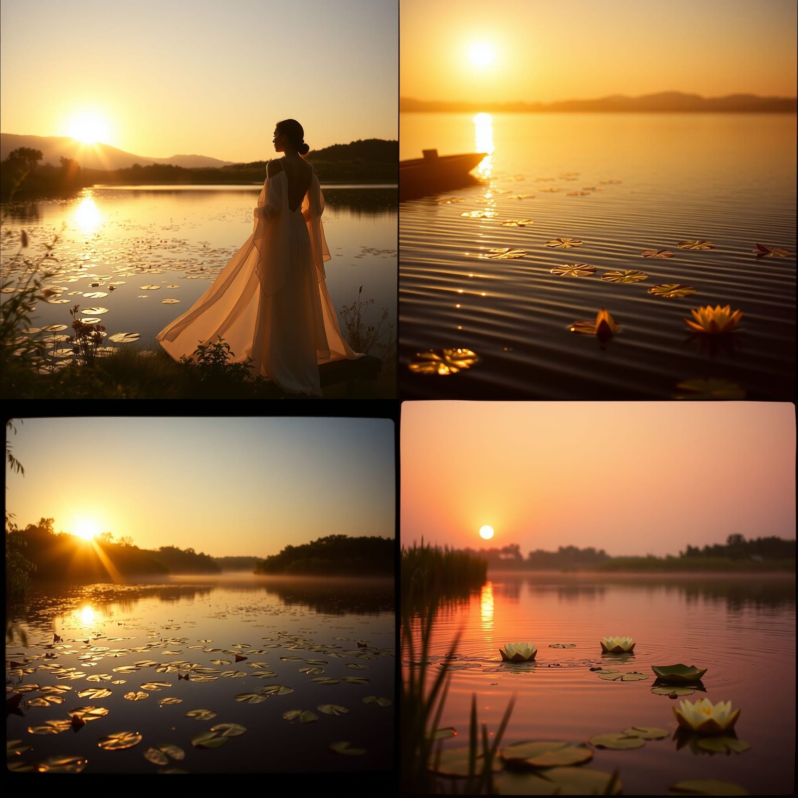 Cinematic Sunset Over Lilypad Lake