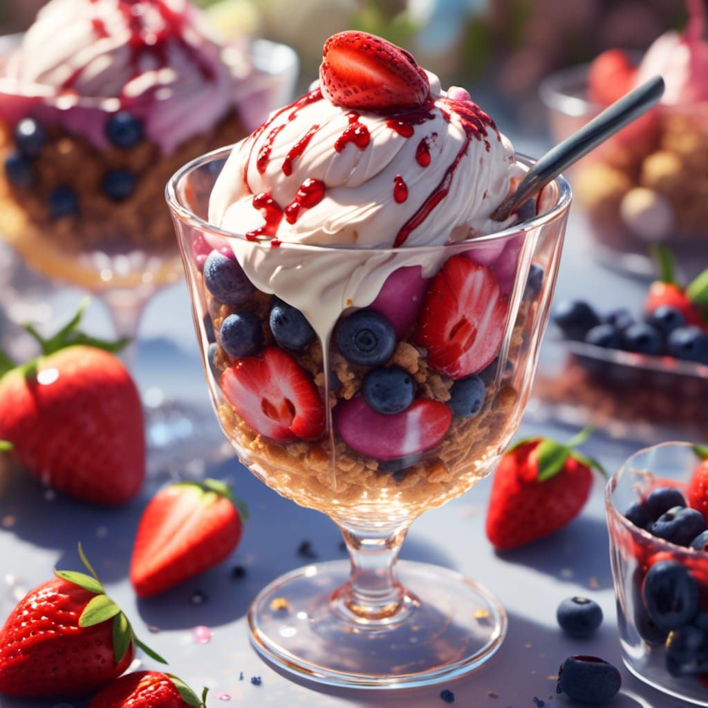 Delicious Ice Cream Sundae in Hyperrealistic Style