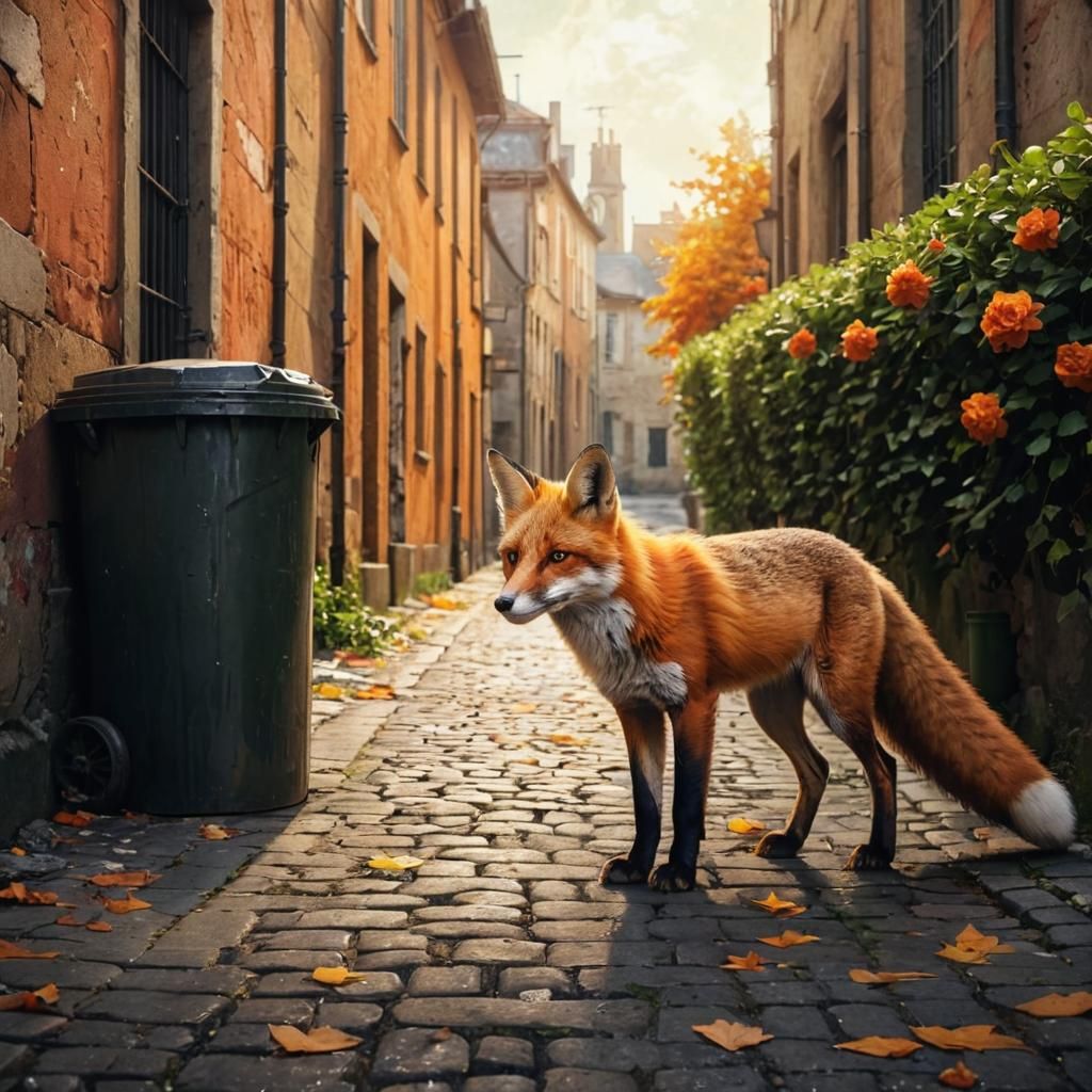 Fox in City Alley: Mixed Media Collage