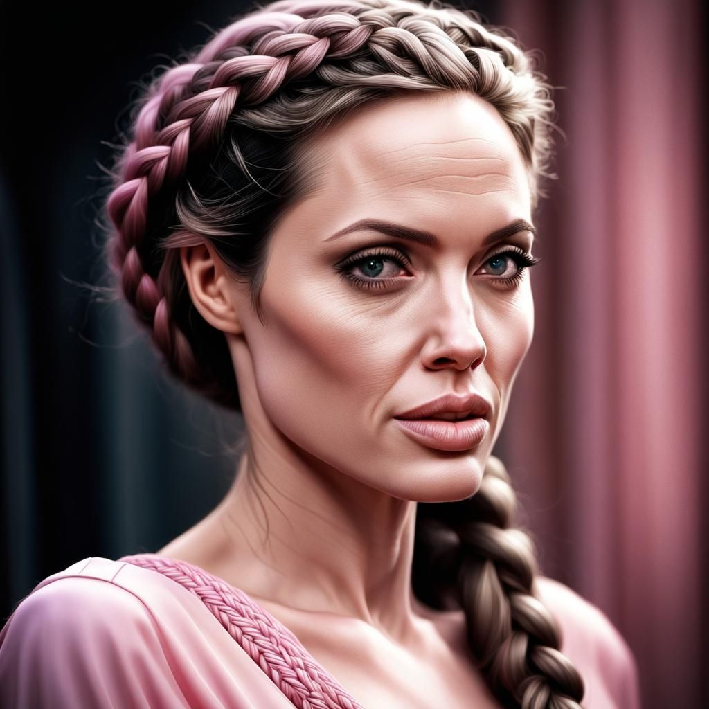 Hyperrealistic Pink-Haired Angelina Jolie Portrait