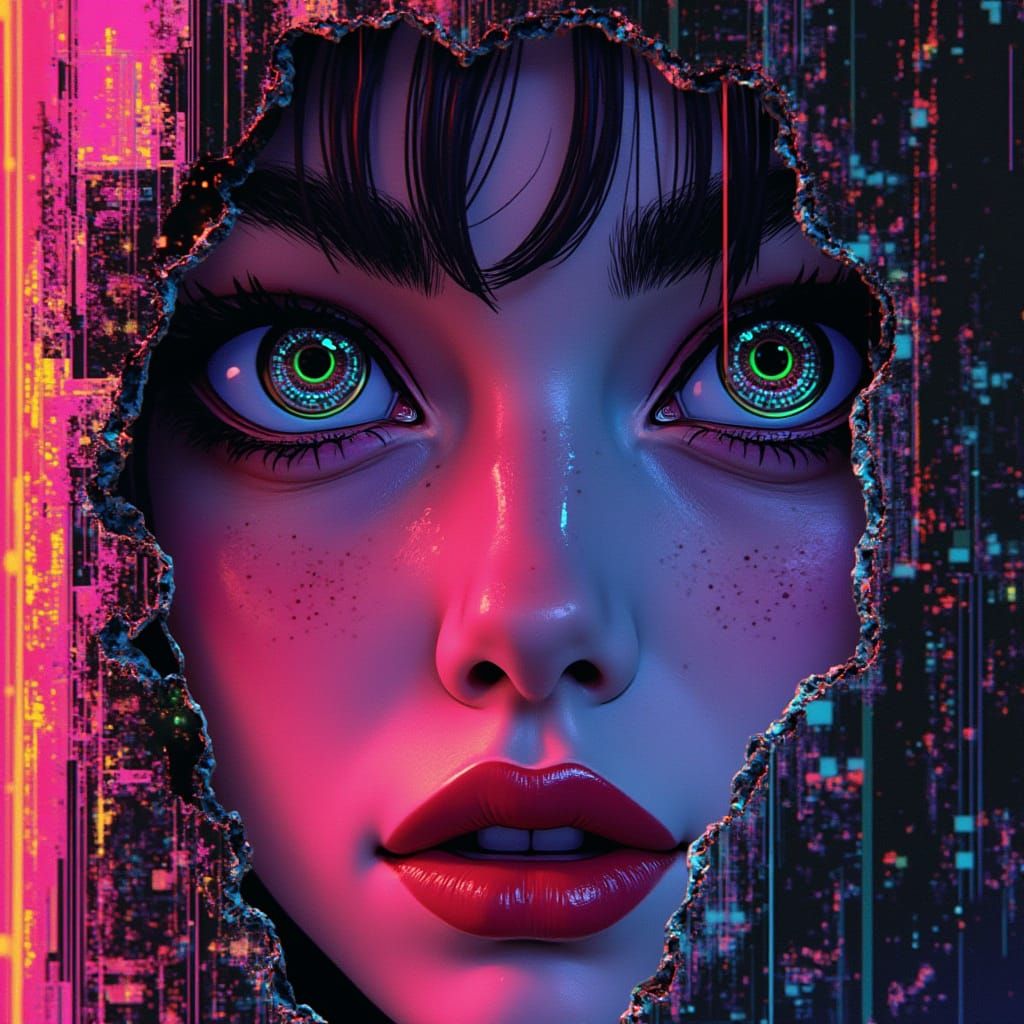 Woman's Cybernetic Face in a Tech-Noir Style
