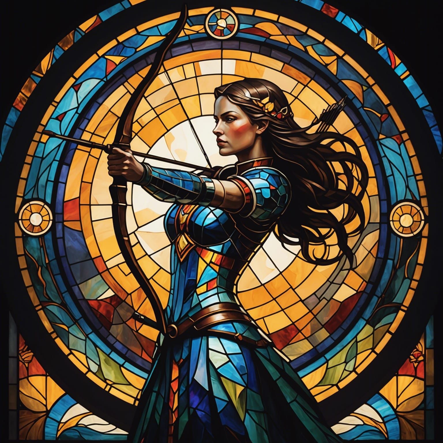 Stained Glass Archer in Surreal Cubist Style