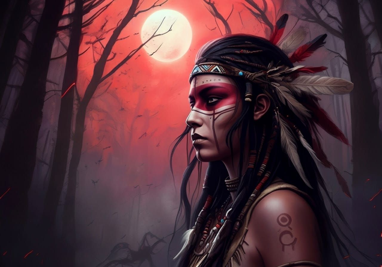 Native American Shamaness Summons Forest Spirits in Battle