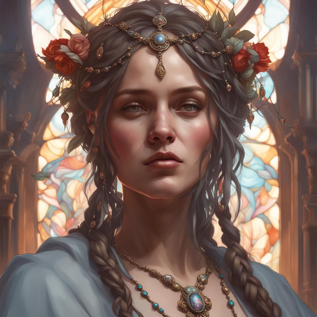 Detailed Rosary Portrait in Art Nouveau Style
