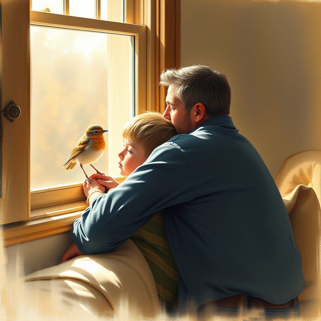 Heartwarming Father-Son Moment in Rockwell Style