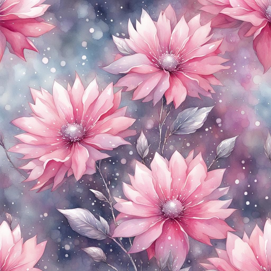 Dreamy Sparkle Flowers in Watercolor Comic Art