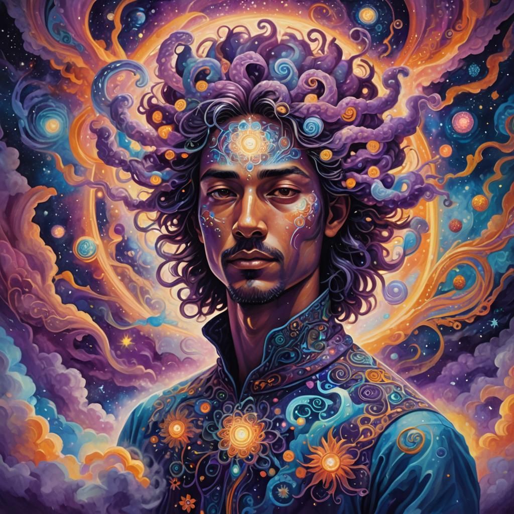 Celestial Portrait in Dreamy Cosmic Astral Lights