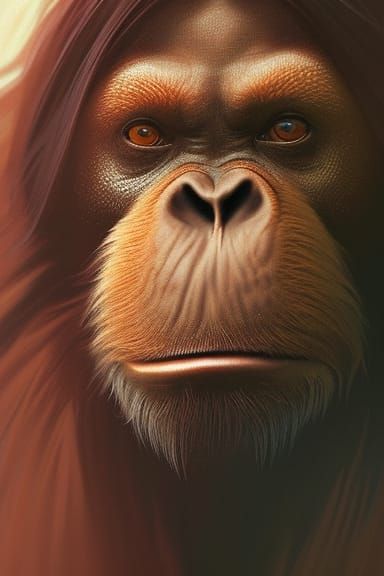 Orangutan Portrait in Hyperdetailed Digital Art Style