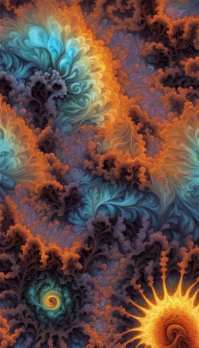 Holographic Quasar Fractal With Neon Colors And 3D Effects
