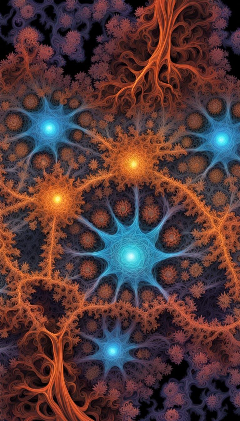 Holographic Fractal Quasar Event: Neon Fractal Art