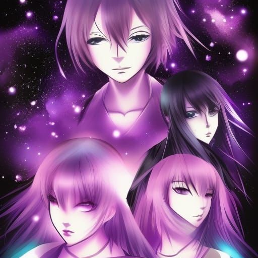 Anime Night Sky with Stars and Violet Lights