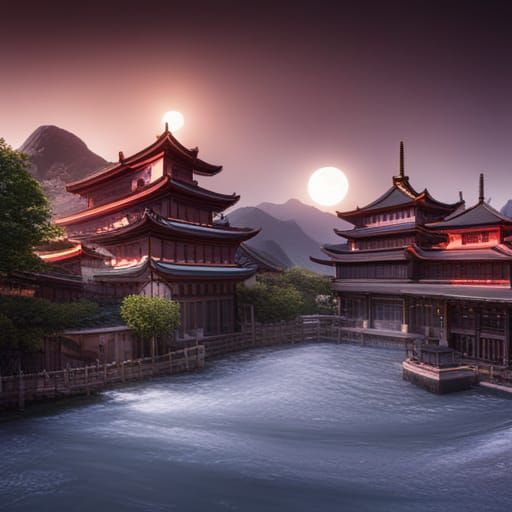 Detailed Matte Painting of Japan and China