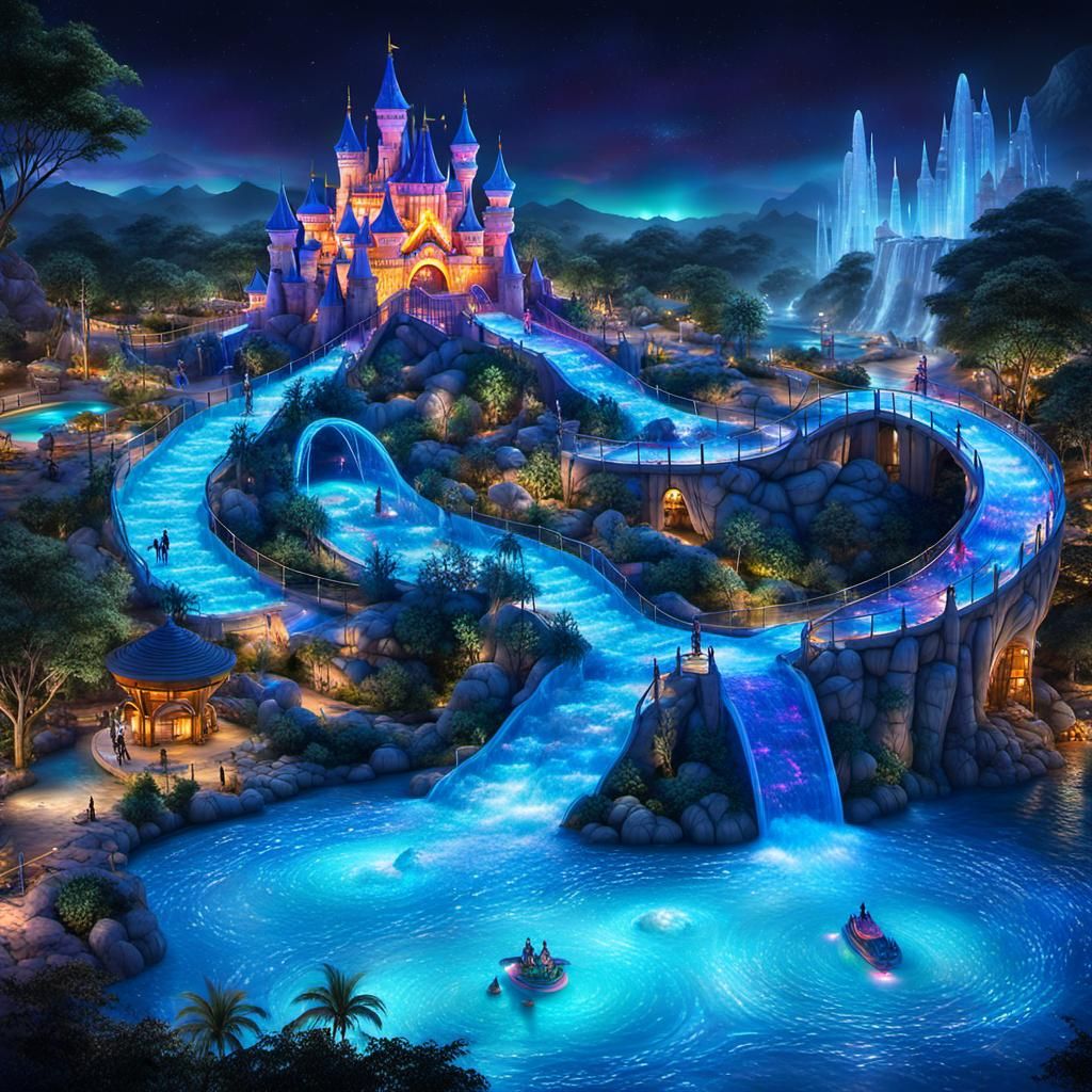 Fantasy Water Theme Park with Enchanted Castle