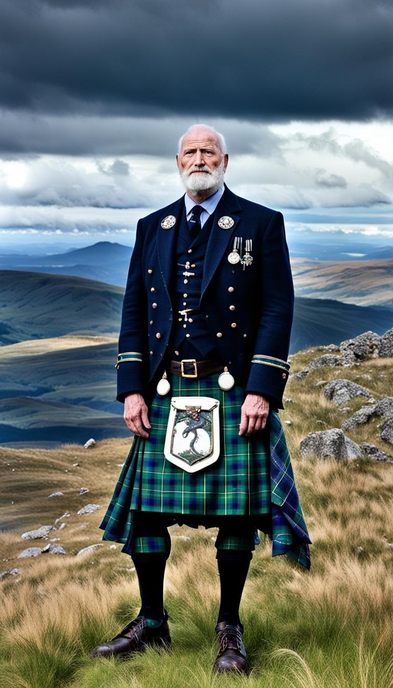 Giant Snake in Tartan Kilt on Plaid Mountain