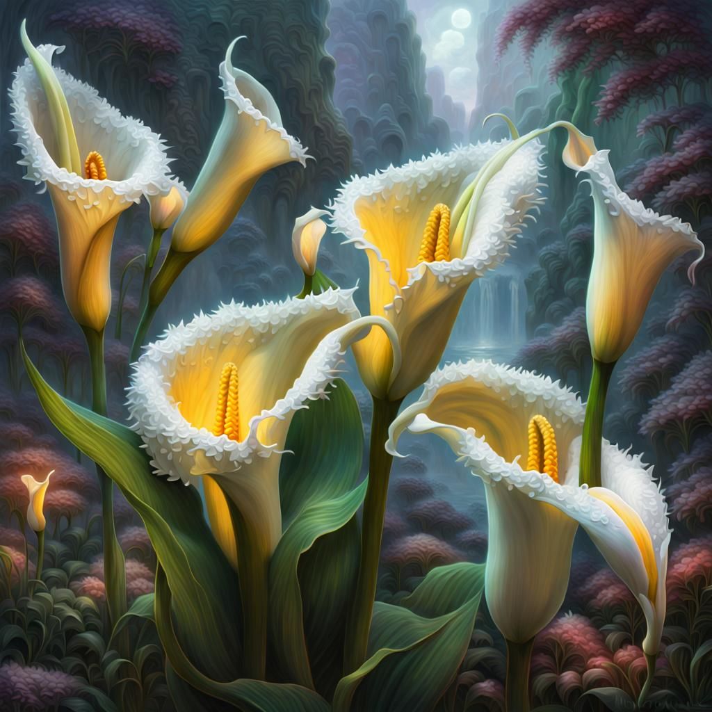 Dramatic Cala Lilies in Digital Matte Painting Style