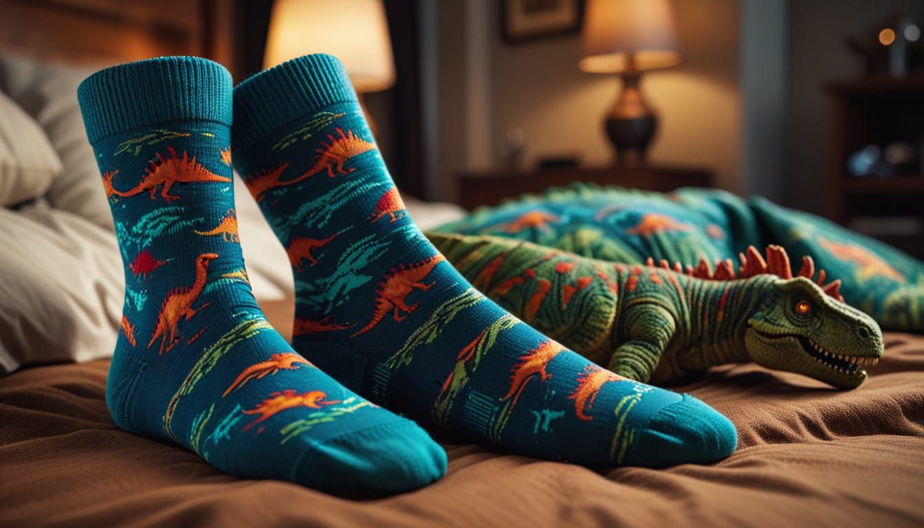Dinosaur Socks Product Shot in Alcohol Ink Style