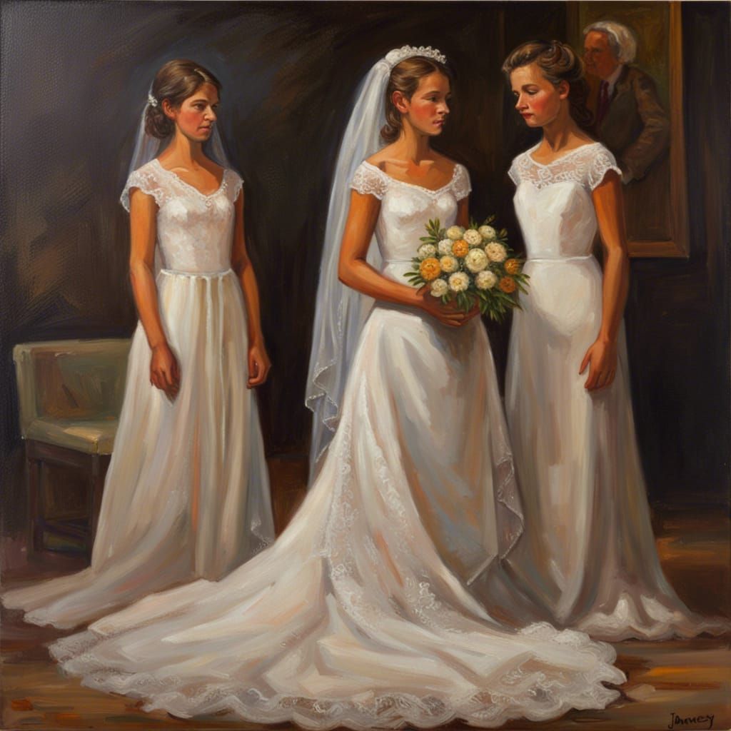 Bride with Bridesmaids in Oil Painting Style