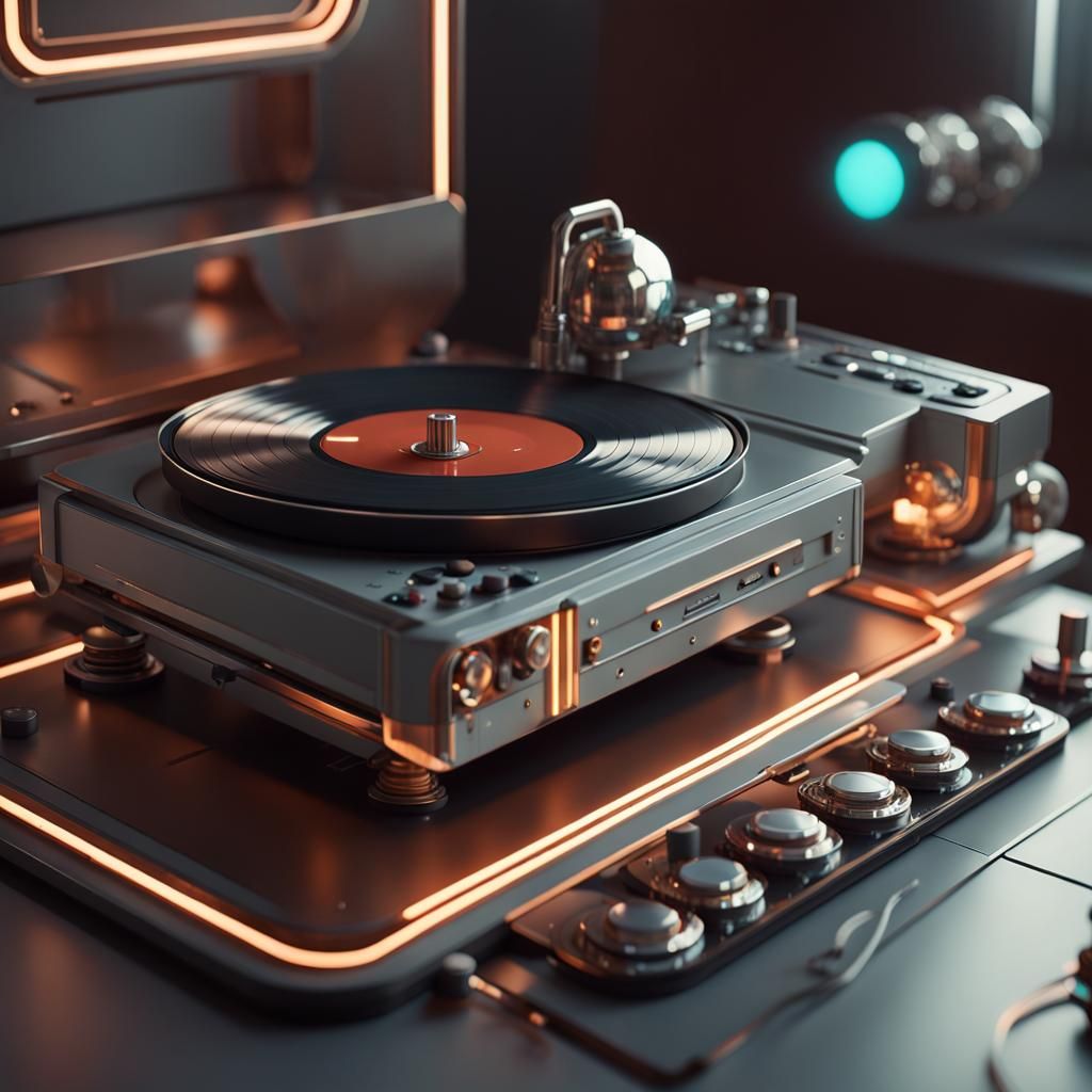 Retro Vinyl Meets Future Tech in Sci-Fi Concept Art