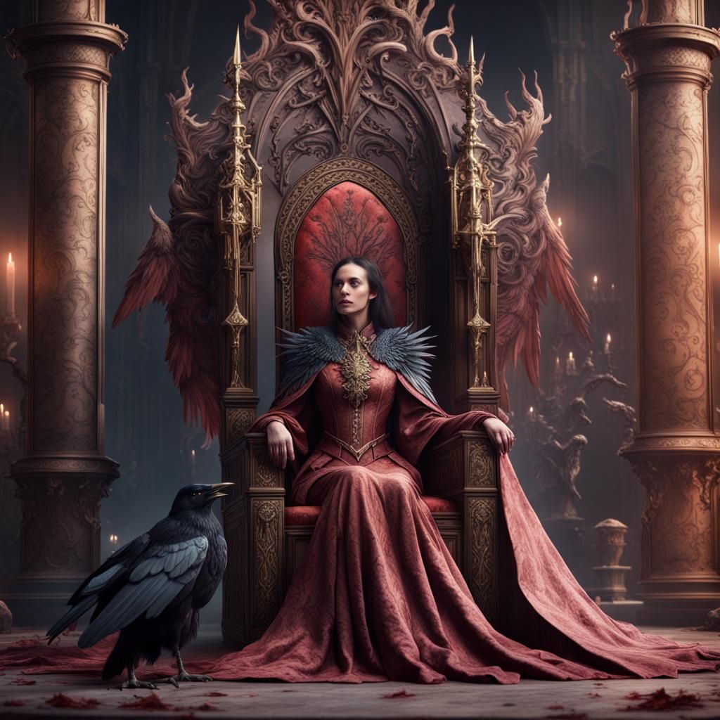 Woman on Throne with Crow: Fantasy Concept Art