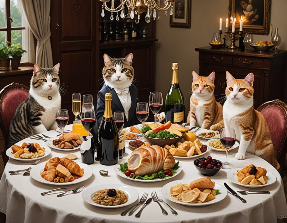 Feline Family Feast in Luxury