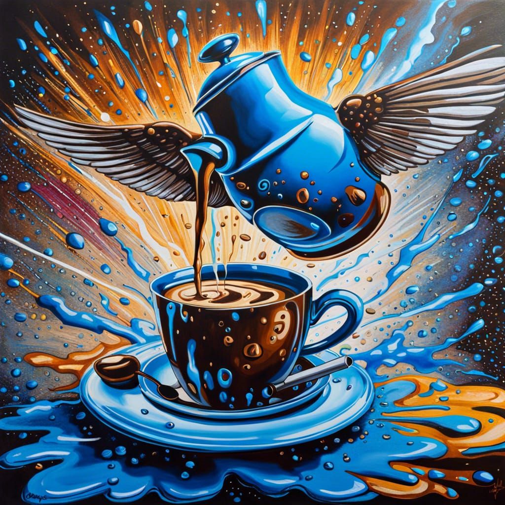 Winged Coffee Pot Graffiti Art in HDR