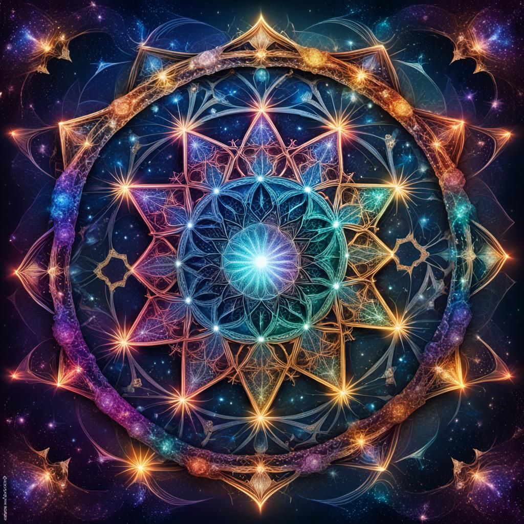 Magical Sacred Geometry Surrounded by Shimmering Stars