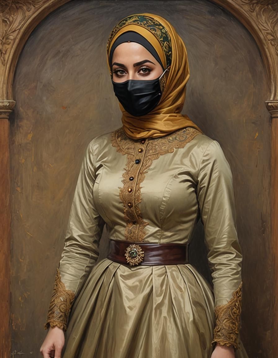 Victorian Hijab Woman Portrait as Oil Painting