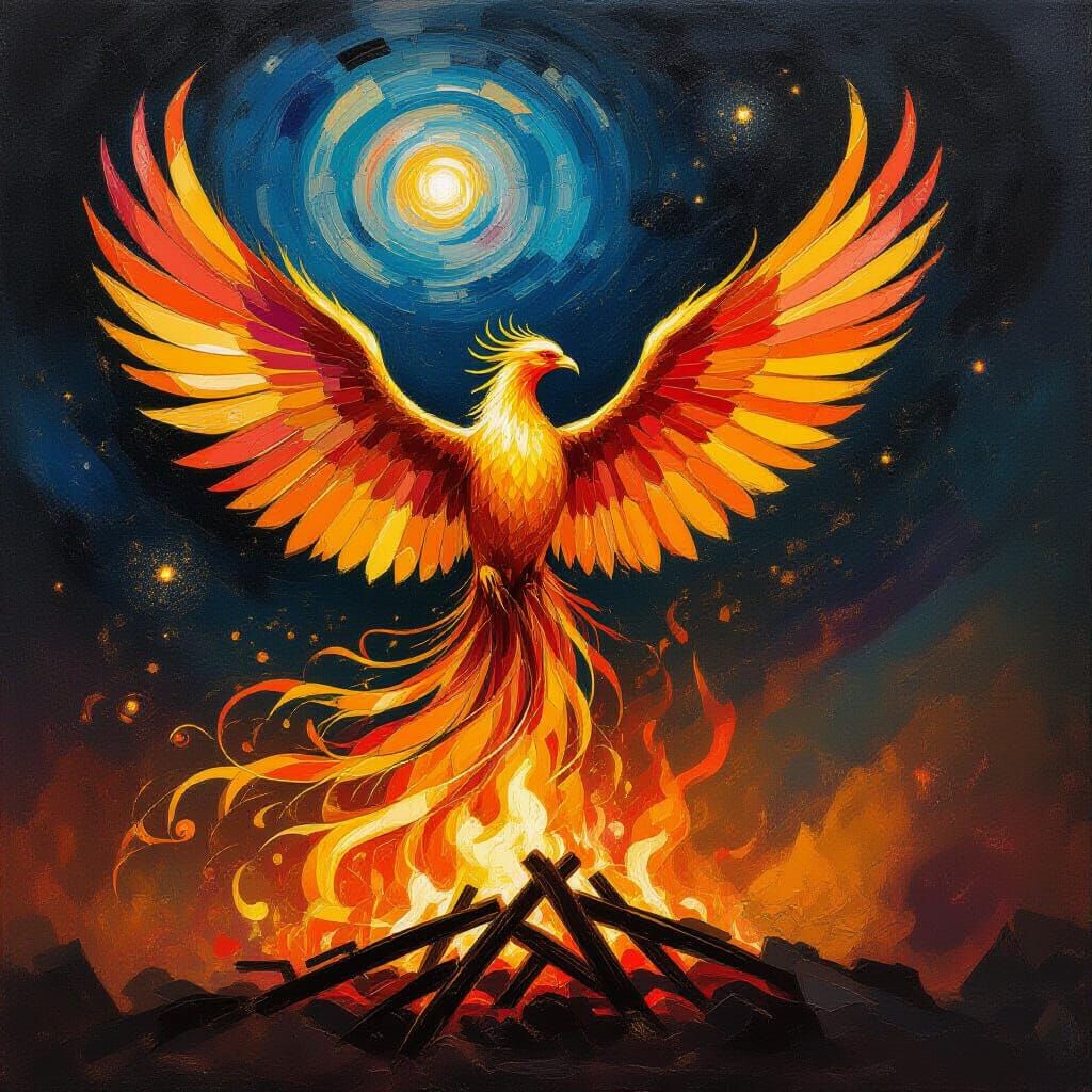Golden Phoenix Rises from Cosmic Pyre