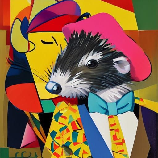 Hedgehog and Rabbit in Cubist Pop Art Style
