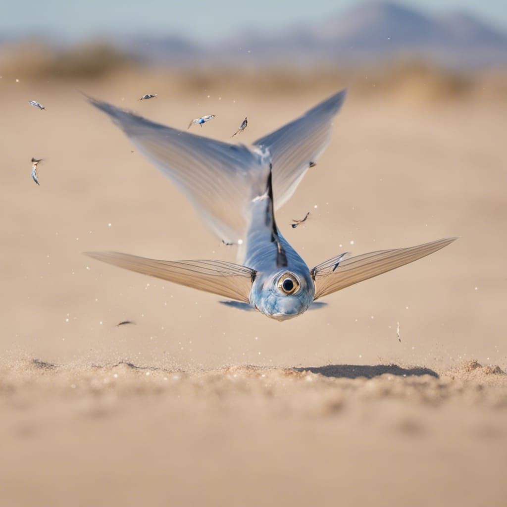Winged Sand Fish Soaring Over Desert