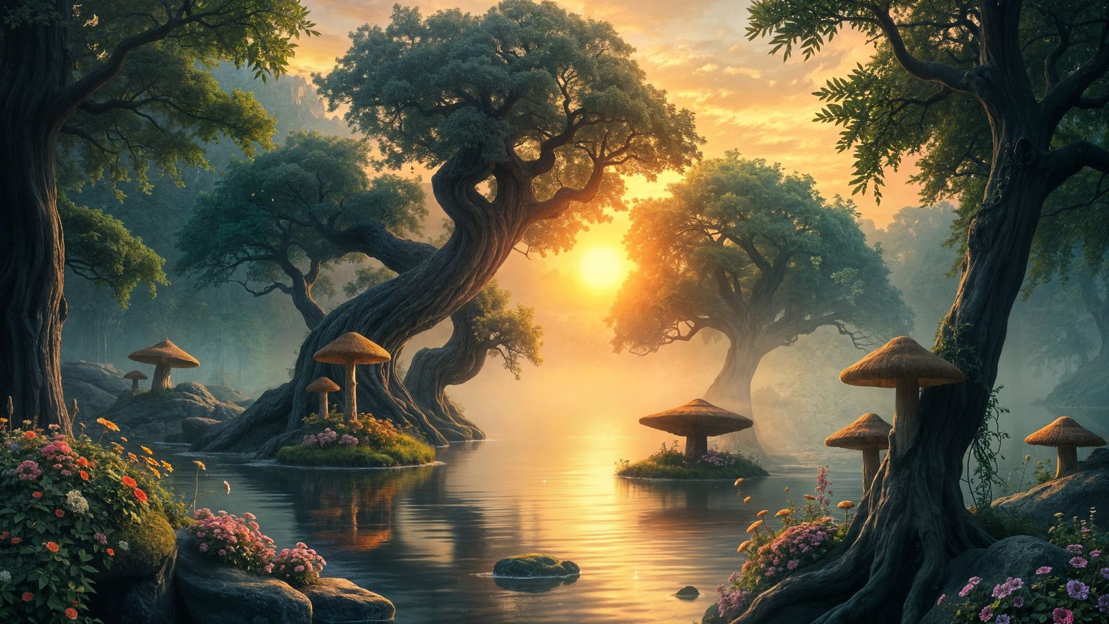 Enchanted Forest Clearing at Sunset