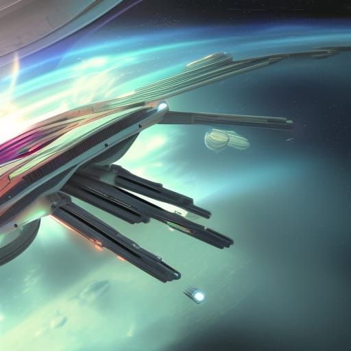 Disabled Starship Near Space Station in Sci-Fi Art