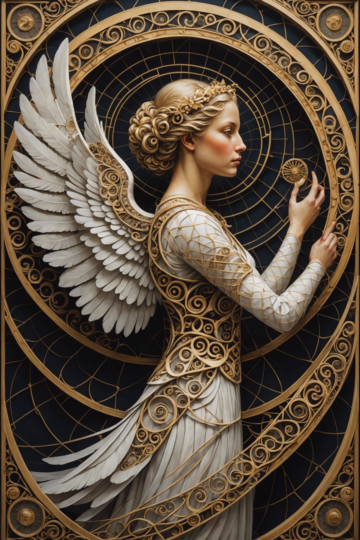 Angelic Woman with Fibonacci Wings DNA Spiral