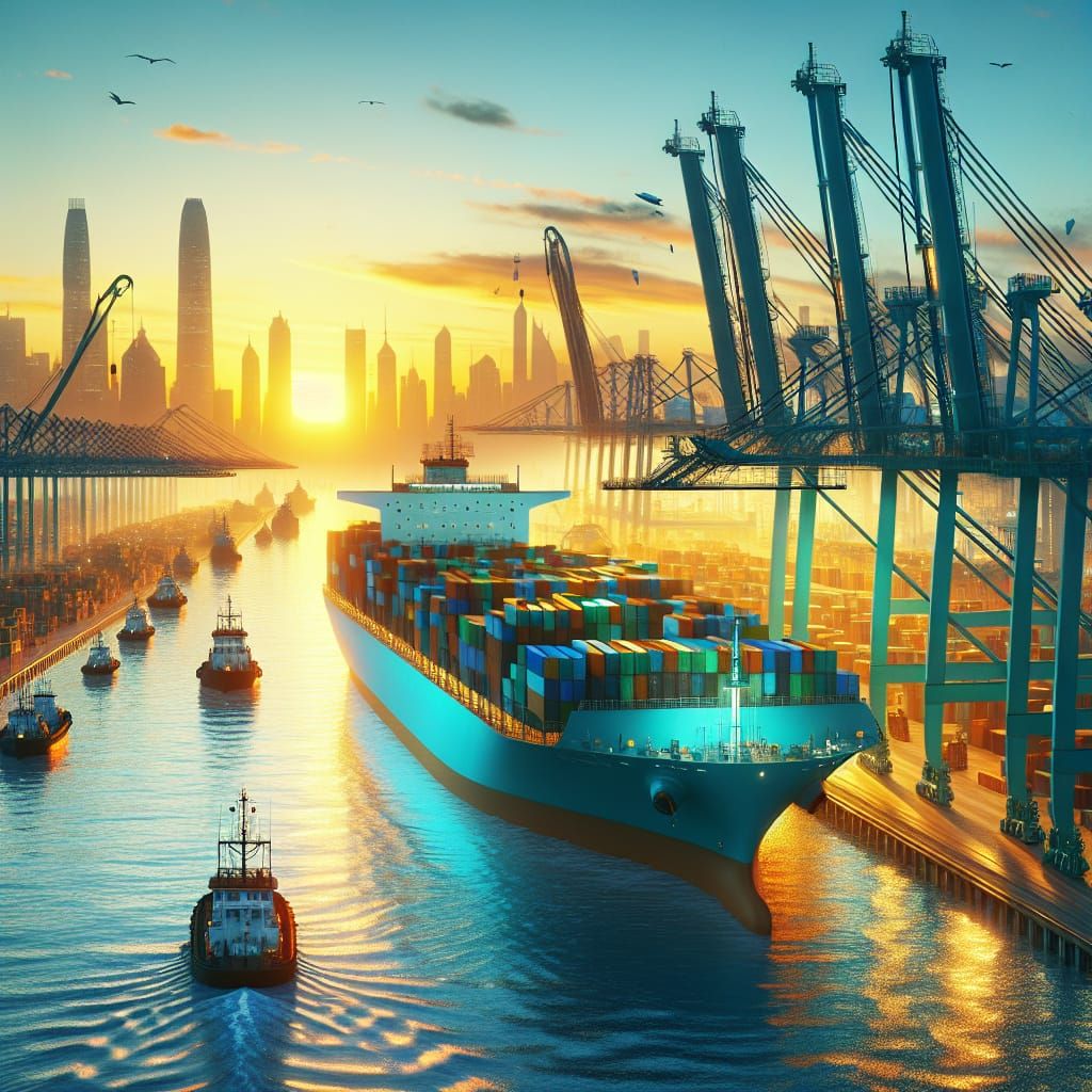 Vibrant Port at Sunset in 3D Render