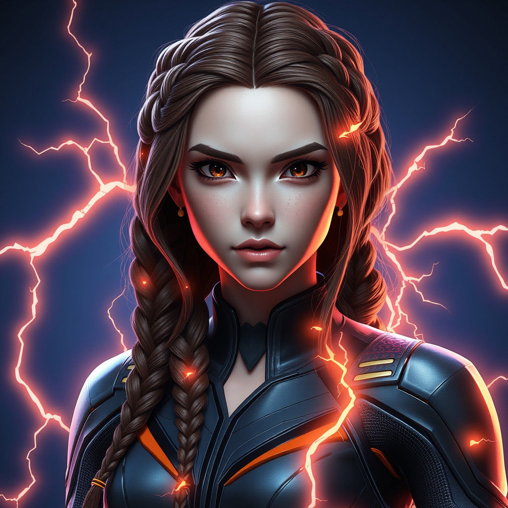 Electric Woman with Braids in Fantasy Concept Art