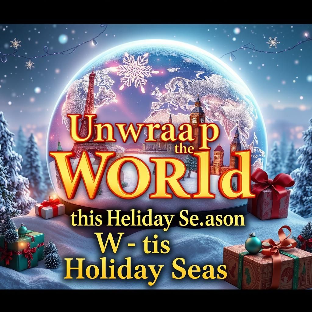 Festive Snow Globe World Map with Holiday Landmarks