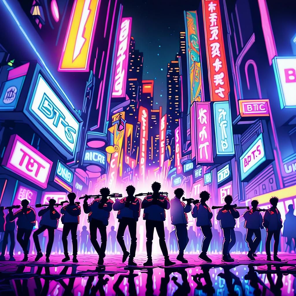 Eason Chan and BTS in Neon Cityscape