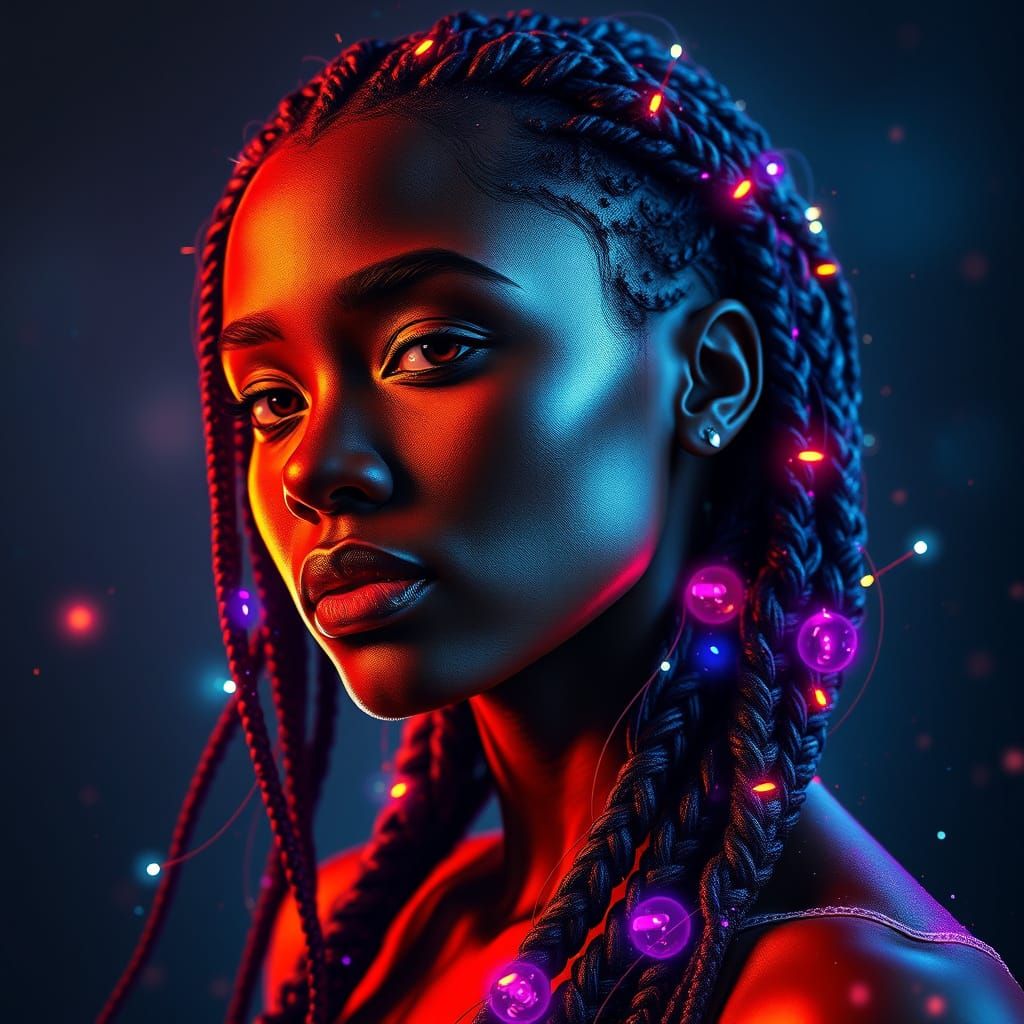 Gorgeous Woman with Glowing Braids: Art Nouveau Portrait