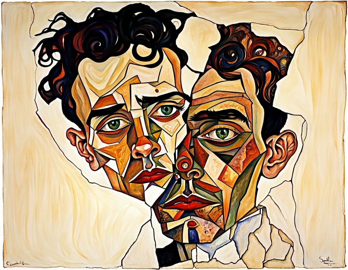 Expressionist Portrait of Split Personality